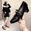 Fashion 2024 Spring Autumn Women Double Buckle Mary Janes Shoes Solid Color Leather Dress Square Head Square Heel Women's Shoes