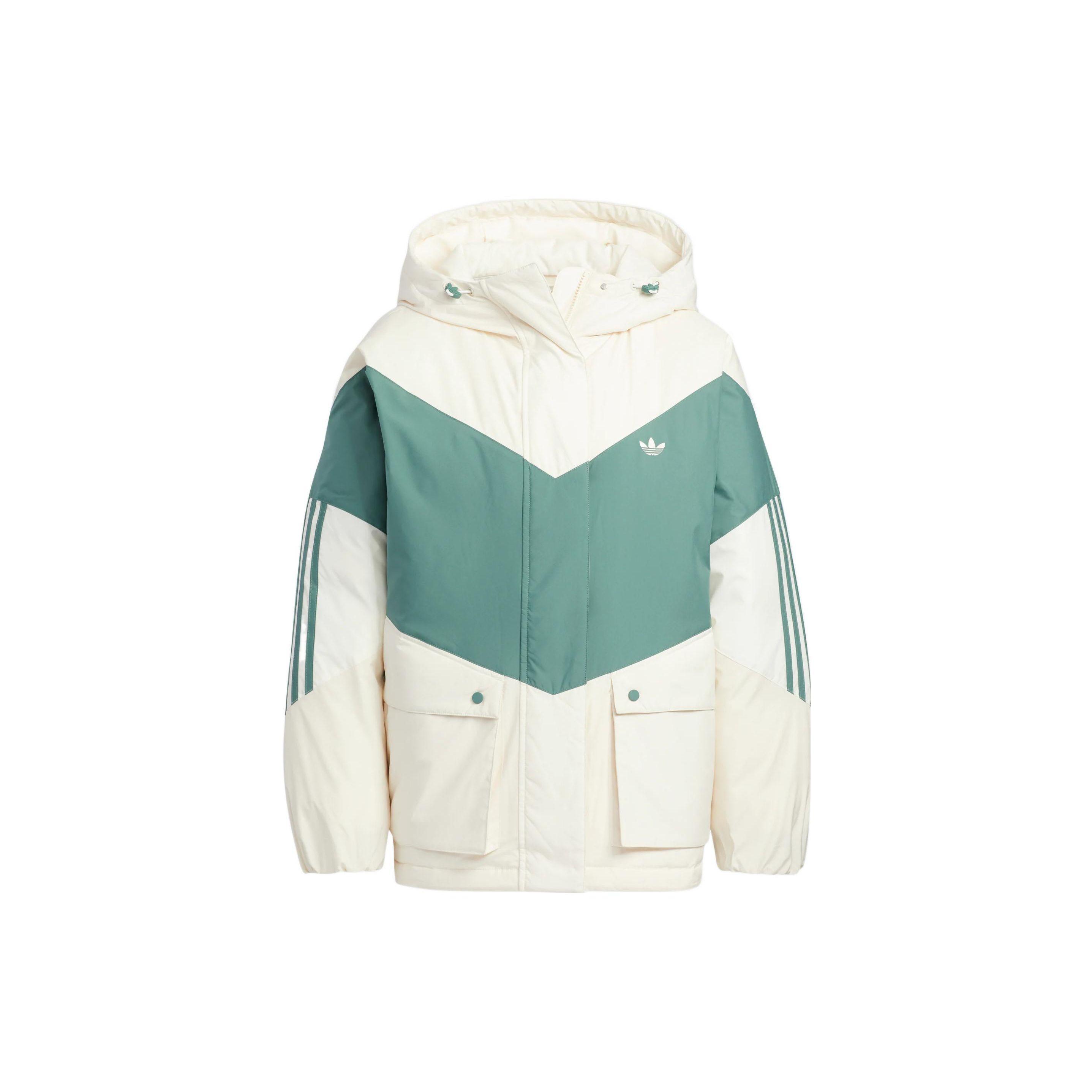 Adidas Originals CLR BLOCK DOWN Hooded Puffer Jacket Women White Teal HS9518 XXL