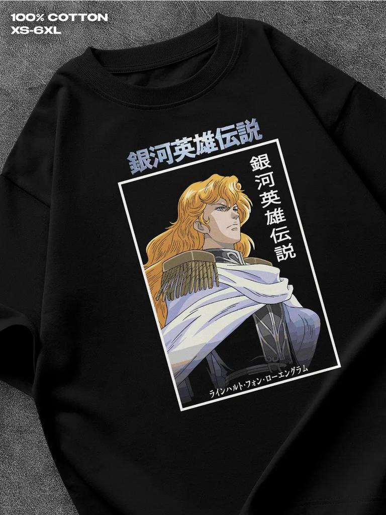 Legend of the Galactic Heroes black T‑shirt Mens Tshirt Womens Tshirts with Letters Print Short Sleeves T-Shirt Casual Street Tee Shirt Top