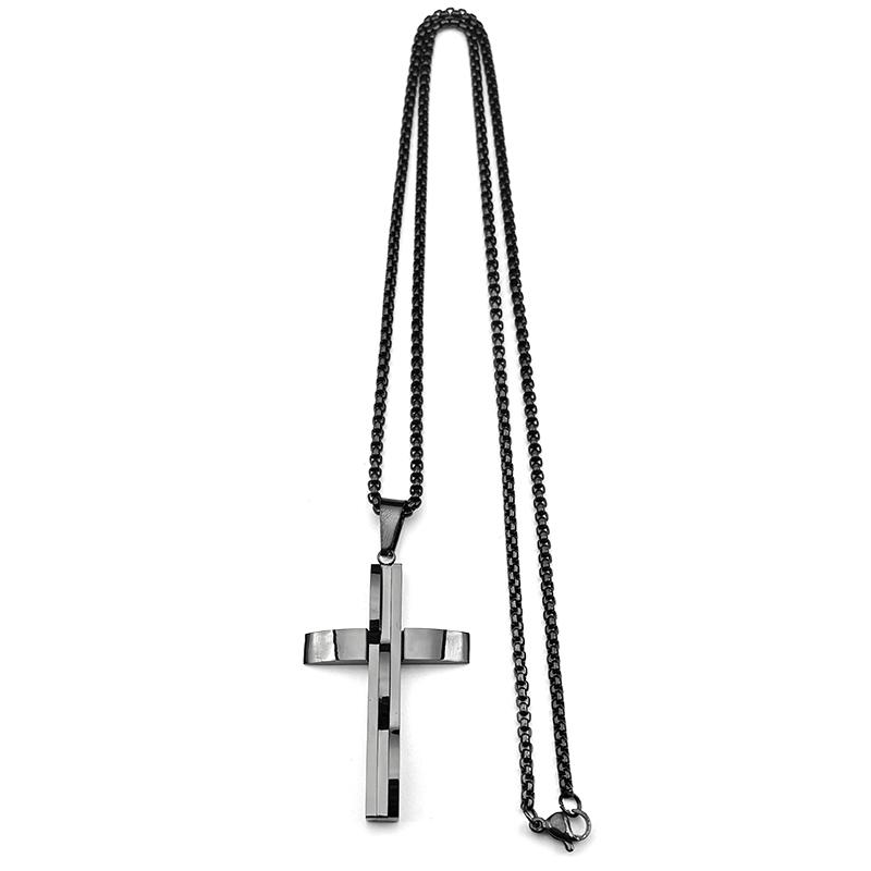 Christian Religion Simple Cross Pendant Necklace for Women Men Stainless Steel Black Color Amulet Chain Necklaces Jewelry Gift