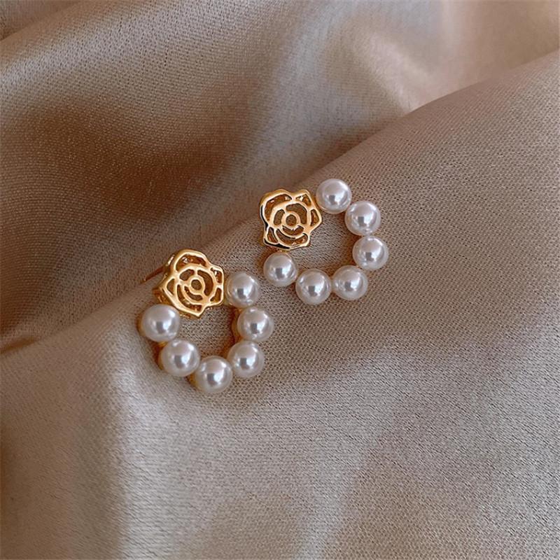 New Inlaid Rhinestone Pearl Stud Earrings Women Personality Fashion Unique Design Earrings Wedding Jewelry Birthday Gift