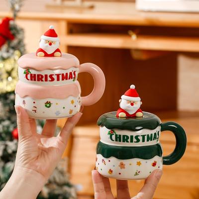 Najia Weihnachtsmann Keramiktasse mit Deckel Puppenbecher hochwertig große Kapazität Weihnachtsgeschenk Wasserbecher