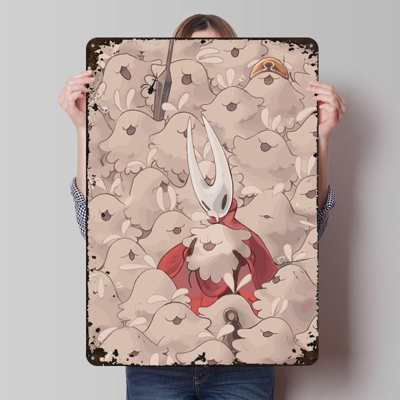 Hollow Knight Hornet in Crowd Poster Customized Wall Art Vintage Metal Signs Retro Tin Plaque for Man Cave House Desk Decor Home