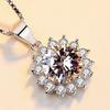 Gold-Plated Round Sunflower Pendant Necklace with Diamonds - Clavicle Chain Christmas Gift