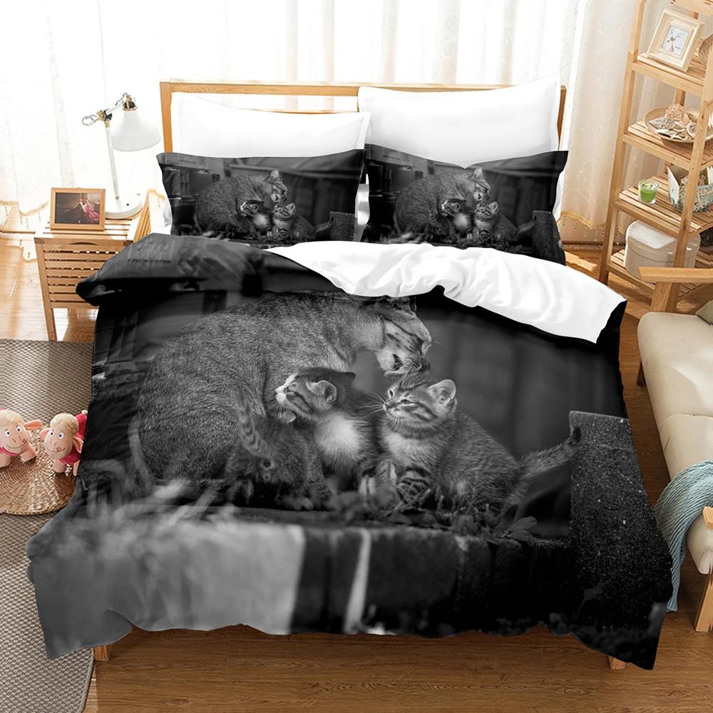 

Dropshipping Bed Linens Sets Duvet Covet Pillowcases Bedroom Bed Cover Set 2-3 Pcs Ropa De Cama 3d Pet Cat Cute Bed Set 150x200 EU single(135x200cm)