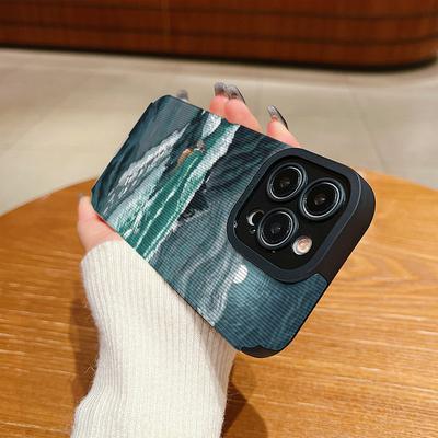 Vertical Leather Shell Artistic Painting Printed Patterned Shockproof Soft Silicone Case with Camera Lens Full Protection for IPhone Samsung