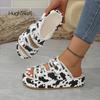 Fashion Camouflage Green Canvas Slide Sandals Woman Chic Fringed Design Buckle Strap Slippers Ladies Cow Print Thick Sole Mule Shoes