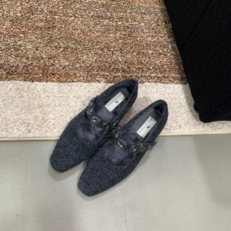 Tweed, Small Fragrant Wind, Light Mouth Single Shoes, Flat-soled Metal Buckle Women's Retro Hong Kong Style Women's 2025 Early Spring New Comfortable