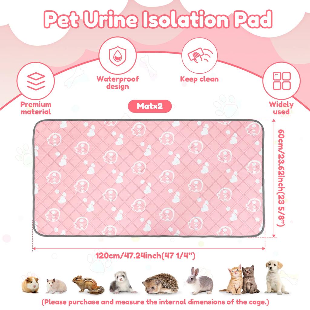 2Pcs Guinea Pig Pee Pad 47x24 Inch Puppy Kitten Blanket Bed Mat Absorbent Bedding Training Mat Reusable Small Pet Soft Sleep Mat