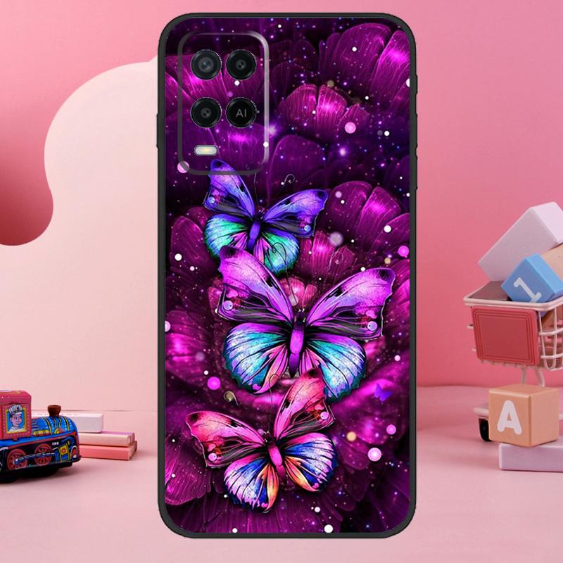 Black Beautiful Butterfly Case For Oppo A18 A38 A58 A78 A98 A74 A54 A94 A80 A60 A40 A96 A76 A16 A15 A17 A57 A77 A5 Pro