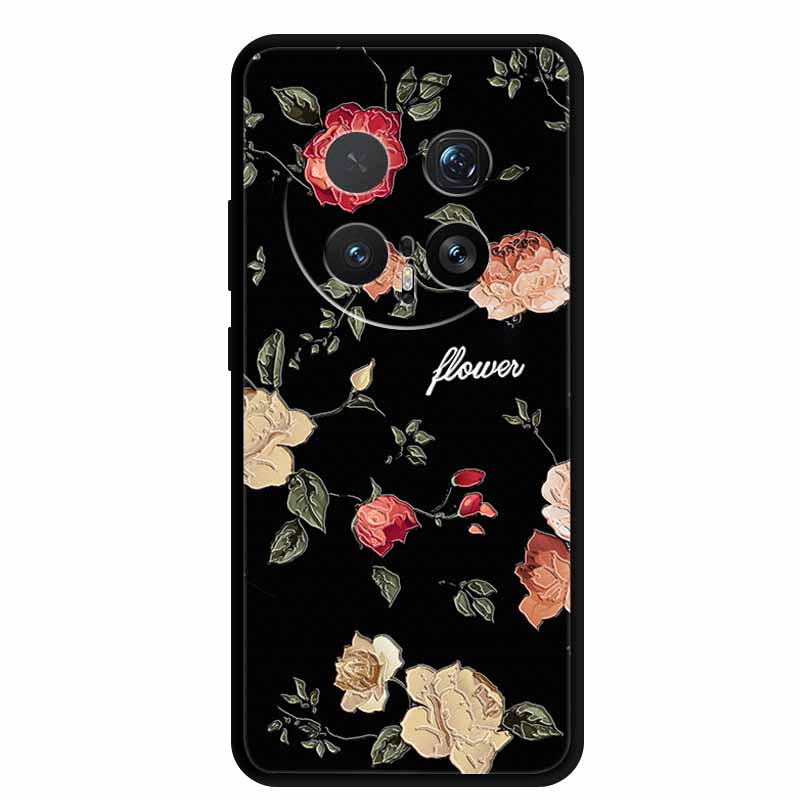 6.71" For Honor Magic8 Pro 5G Case 3D Emboss Relief Flower Black Silicone Soft Back Cover Case For Honor Magic 8 Pro Case Shells