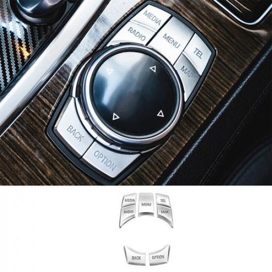 For BMW 7 Series 2009-2015 Matte Silver Console Multimedia Knob Cover Trim 5PCS