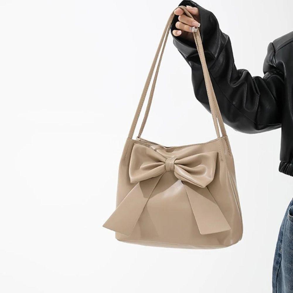 Korean Style INS Tote Bag Solid Color Fashion Underarm Bag Elegant PU Bow Shoulder Bag  Gift