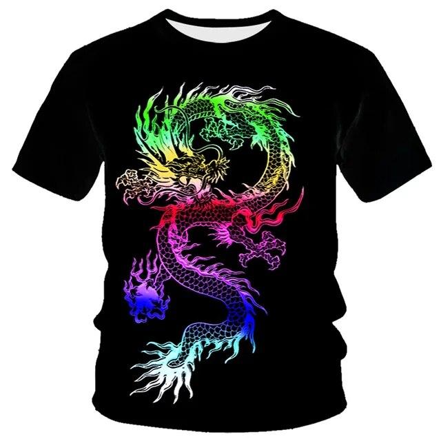 3D Dragon Print T-shirt Herr Mode Streetwear T-shirt Harajuku Cool Animal Shirt Anime kortärmade toppar T-shirts