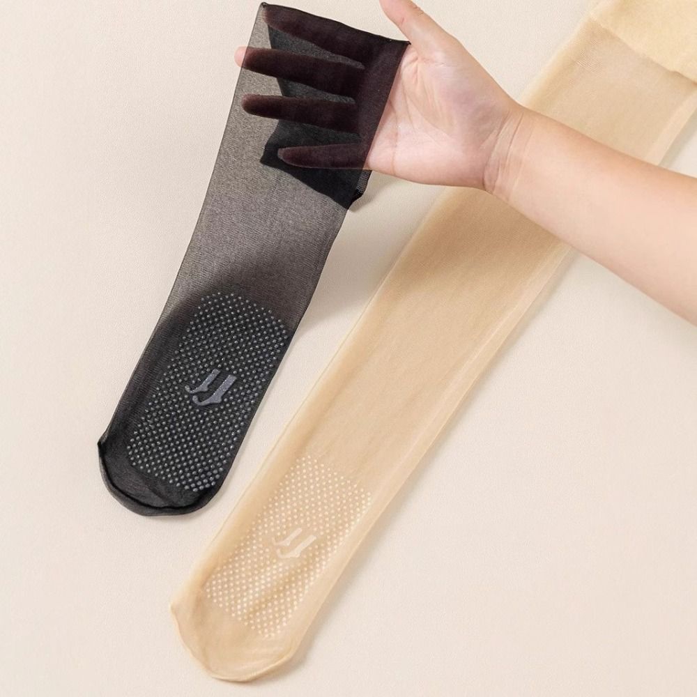 8Pairs Solid Long Tube Socks Streetwear Silky Calf Socks Comfortable Transparent Stockings  Summer