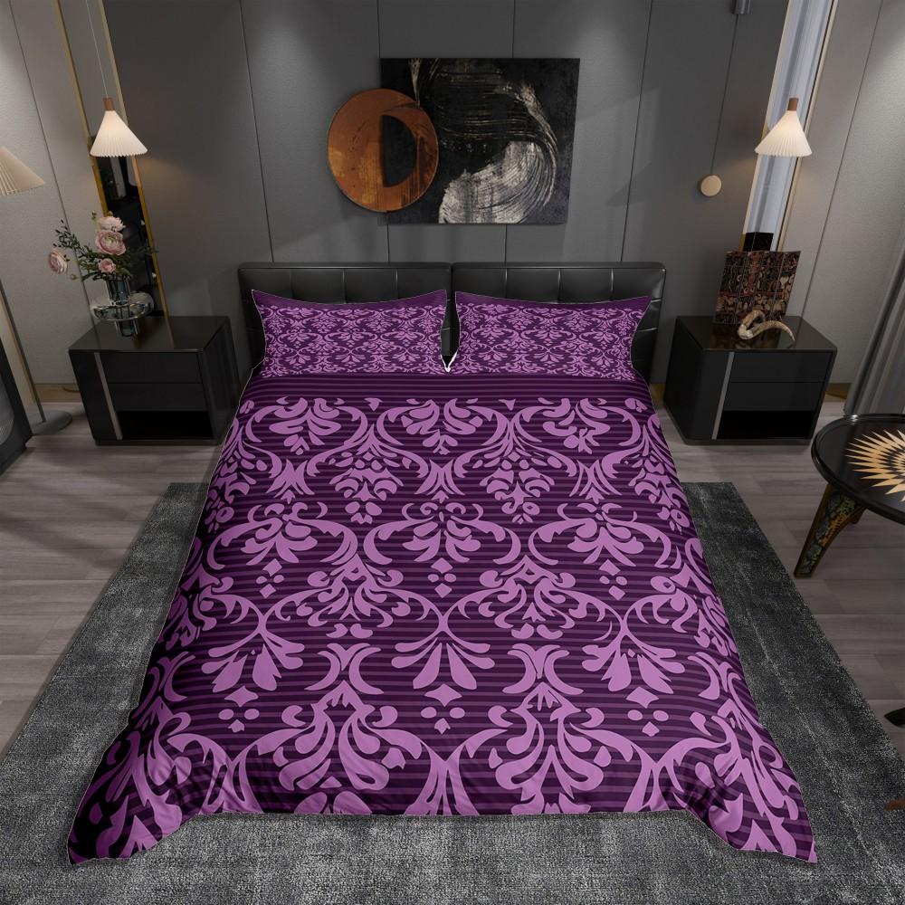 Homewish Black Gold Damask Duvet Cover Set for Female,Mystic Western Tribal Bedding Set,Vintage Bohemian Floral Bed Set
