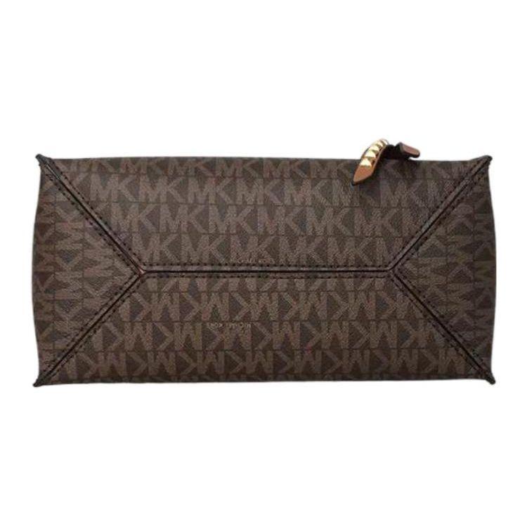 Michael Kors MK Kris Vintage Monogram Logo Color Block Polyester Shoulder Crossbody Handbag Small Women Handbag Acorn-Brown 30F1G2KS1B-252
