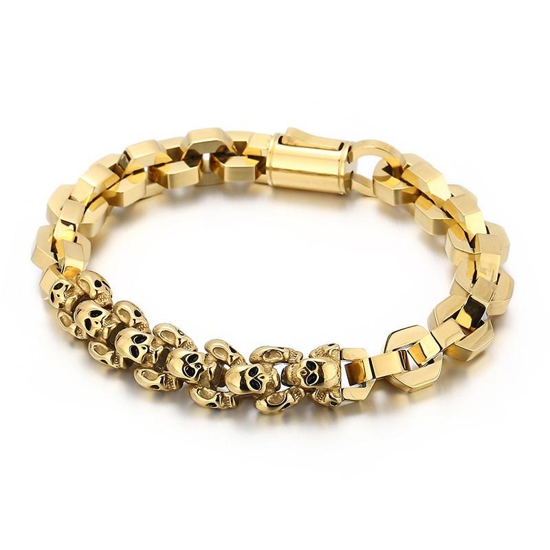 Tempusort Fashion Jewelry Punk Style Skull-and-Polygon Design Silver Black Gold Plated Stainless Steel Bracelets for Men