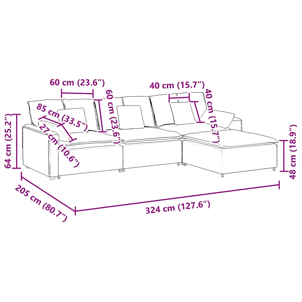 Modular Sofa with Footstool and Cushions Light Grey