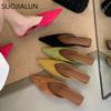 Fashion SUOJIALUN 2024 Autumn New Brand Women Sandal Shoes Fashion Pointed Toe Shallow Slip On Slingback Shoes Thin Low Heel Pumps
