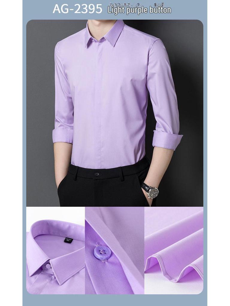 Men's Bamboo Fiber Long-Sleeve Non-Iron Stretch Business Casual Shirt