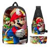 Animation Backpack, Super Mary Primary School Student Print Children'S Backpack Satchel Pencil Case Three-Piece Set