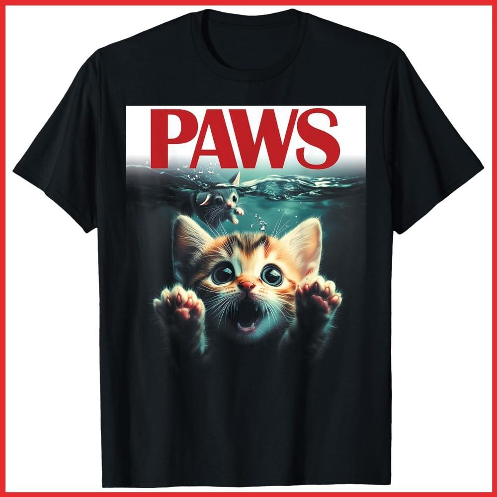 Paws Cat And Mouse Funny Cute Parody Kitten Lover Black Cotton T-Shirt Unisex T-Shirt XXL