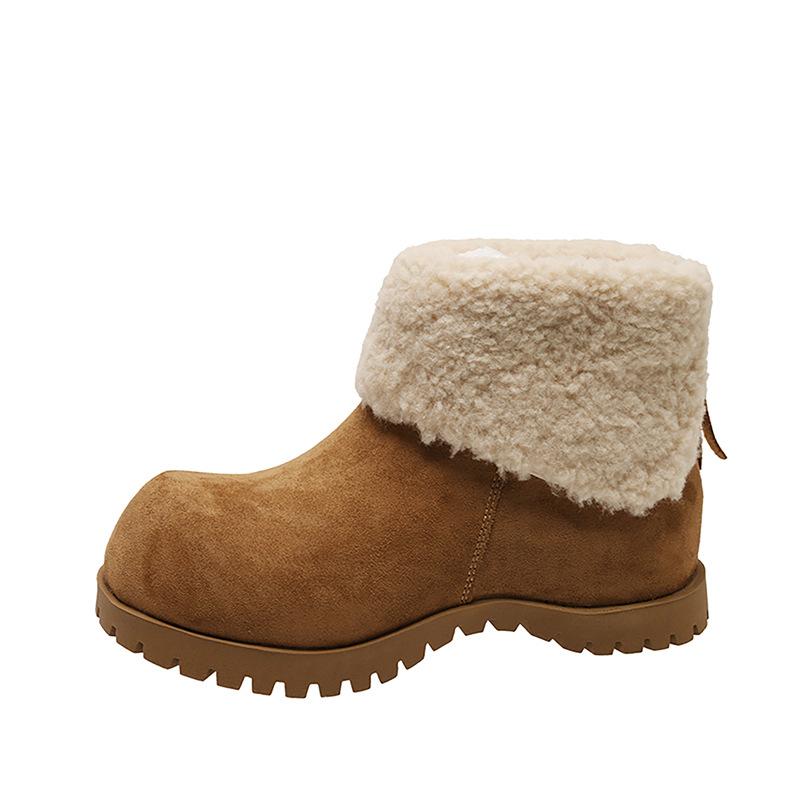 New velvet thickened warm snow boots women's winter thick-soled turning short boots retro muffin cotton shoes tide