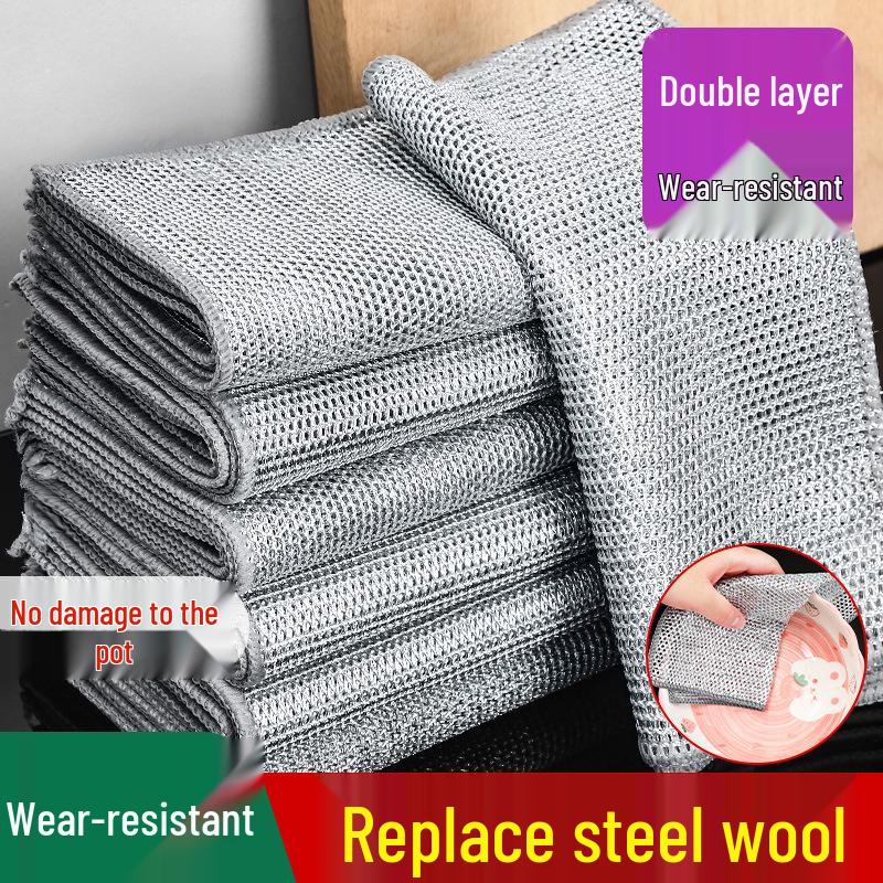 

Silver Thread Double-Sided Dishcloth: Replace Steel Wool, Ideal for Kitchen Dishwashing and Scouring. Regular Single Layer