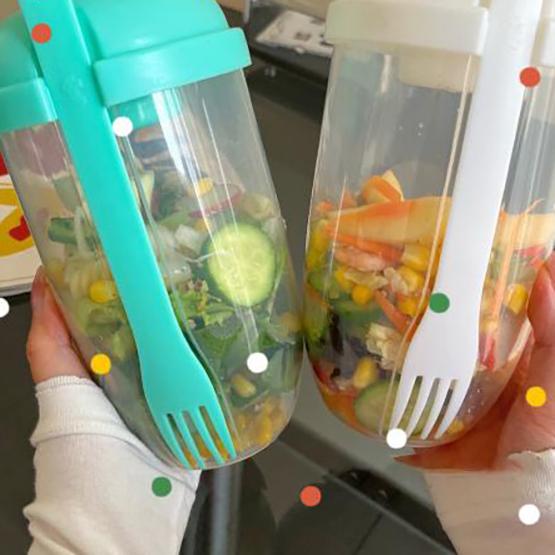 WTEMPO 1000ML Salad Cup with Fork Large Capacity Portable Low Fat Diet Meal Fruit and Vegetable Snack Cup for Outdoor