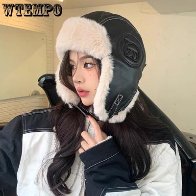 Lei Feng Hat Women's Autumn and Winter Thick Warm Hat Leather Plush Hat Trendy Outdoor Hat Skiing Cold Proof Ear Protection Hat Flight Hat Men's Hat