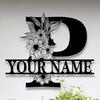 Personalized Family Name Sign, Custom Ornate Monogram Letter with First Last Name Split Letter Name Sign, Metal Wall Art Home Decor
