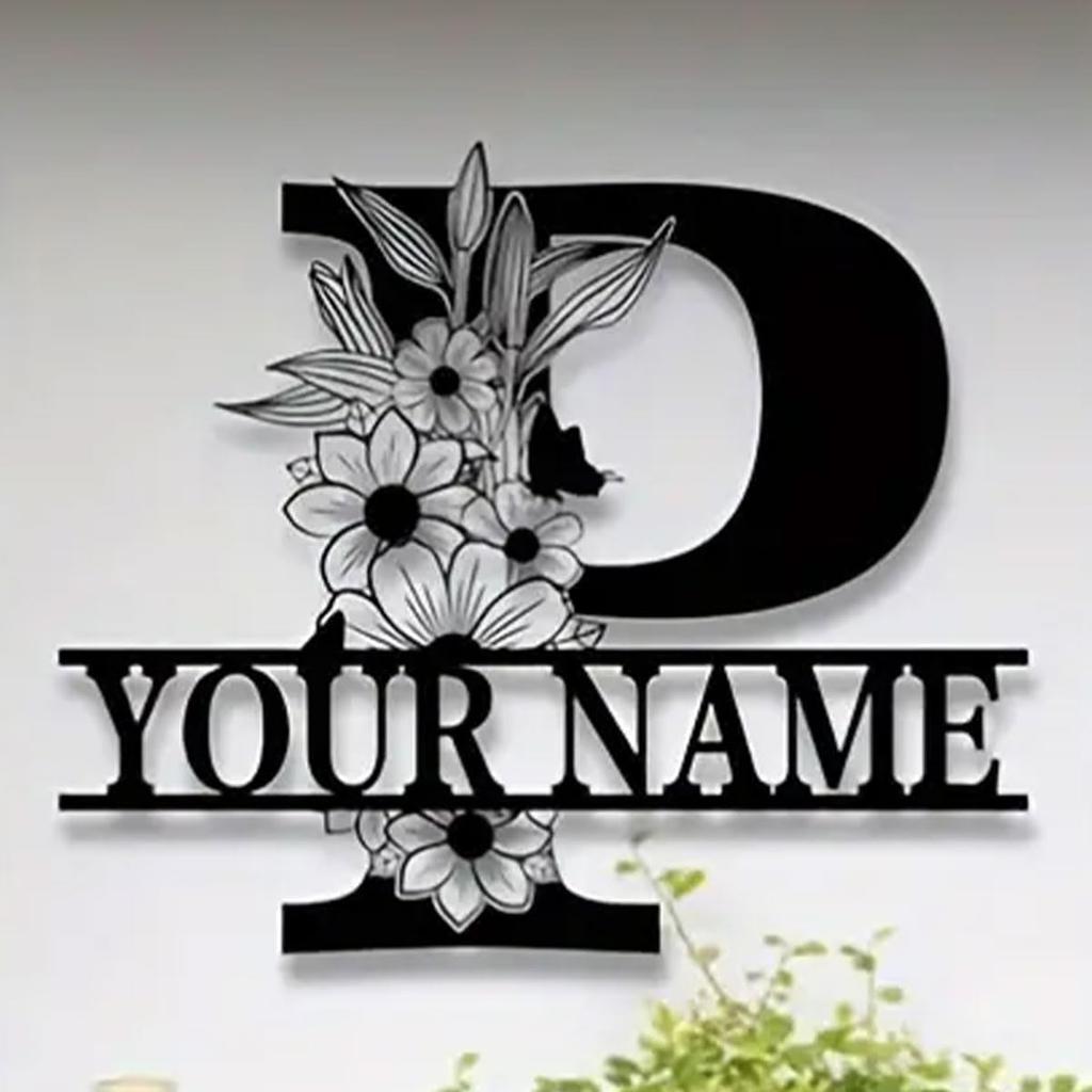Personalized Family Name Sign, Custom Ornate Monogram Letter with First Last Name Split Letter Name Sign, Metal Wall Art Home Decor
