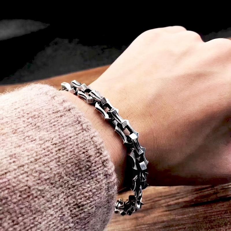 Punk Rock Vintage Oxidized Black Keel Chain Link Men Bracelet Punk Metal Motorcycle Bracelets Male Jewelry