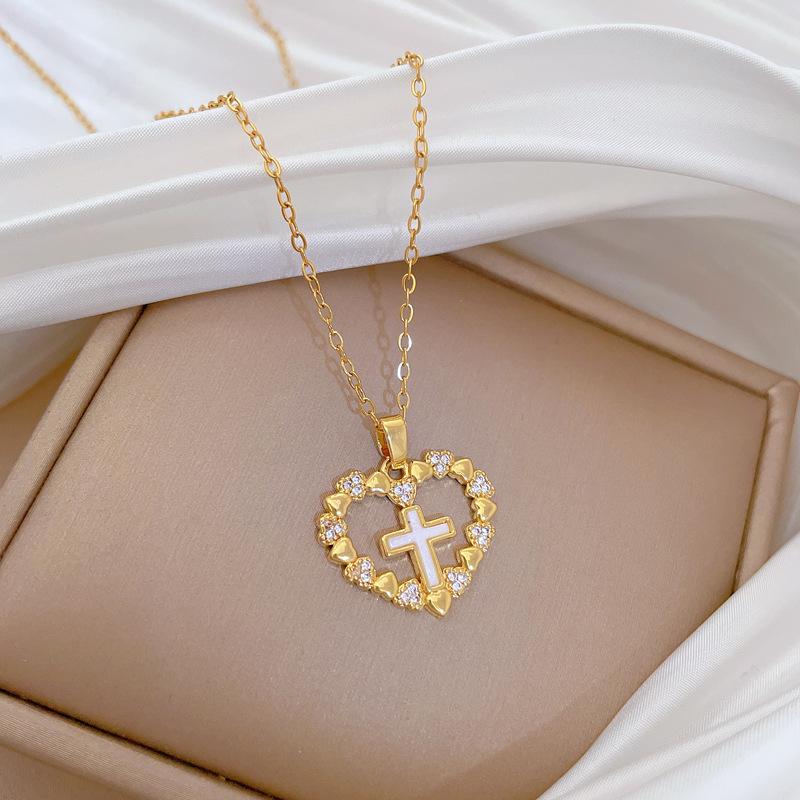 Stainless Steel Chain Necklaces for Women Creative Love Heart with Cross Pendant Necklace Cool Fashion Jewelry Accessories Gifts