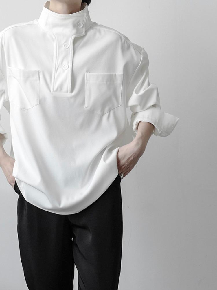 Men's Cool & Stylish High-End Half Turtleneck Shirt, Trendy Stand-Up Collar, Perfect for Spring Casual Wear.
