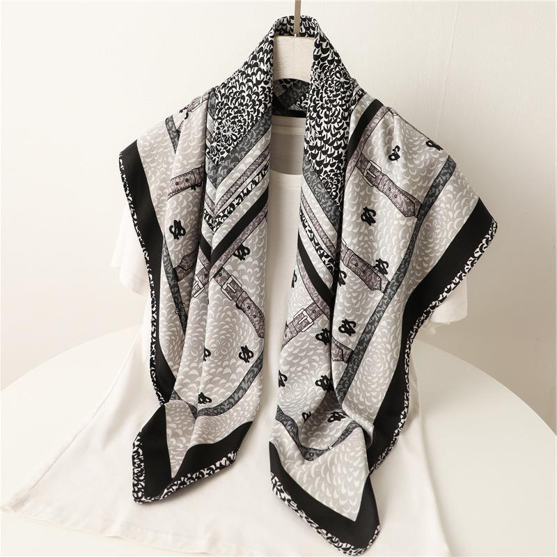 Fish scale pattern European and American square scarf 91cm twill silk scarf autumn and winter new versatile decorative shawl bag head scarf silk scarf