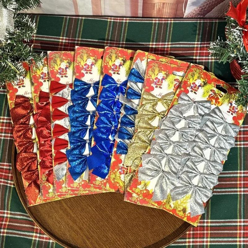 Mini Christmas Bow Glitter Gold Silver Xmas Tree Bowknots Pendants DIY Gifts Wrapping Decors New Year Party Garland Ornaments