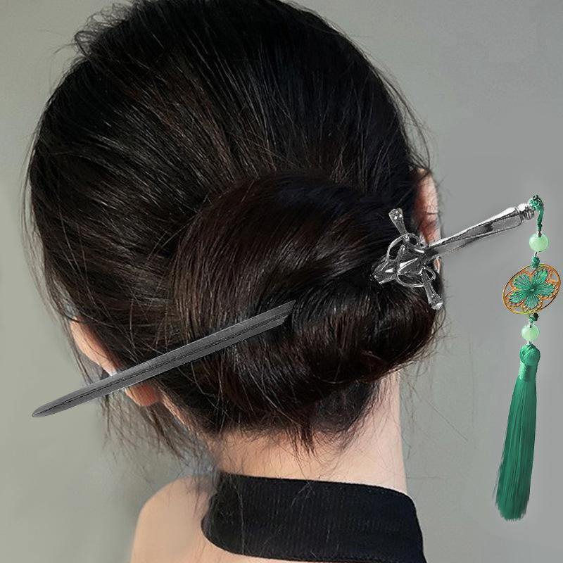 New Punk Metal Sword Tassels Hairpin Chinese Style Simple Hair Sticks For Women DIY Hairstyle Design Tools Accessories