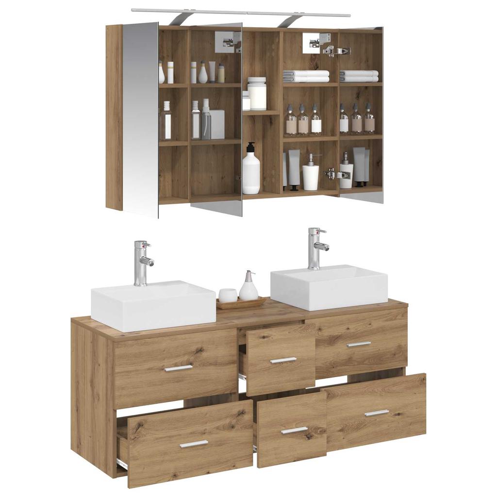 Bathroom Furniture Set 4 pcs Artisan Oak Engineered Wood and Glass