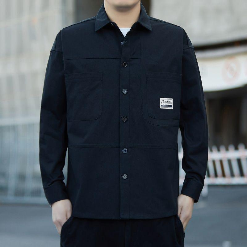 Men's Korean Style Long Sleeve Cotton Shirt - Loose Fit Casual Jacket Top for Spring & Autumn