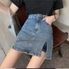Damen Übergröße High Waist Denim Minirock mit Schlitz - Retro A-Linie, Figurformender Sommer-Stil