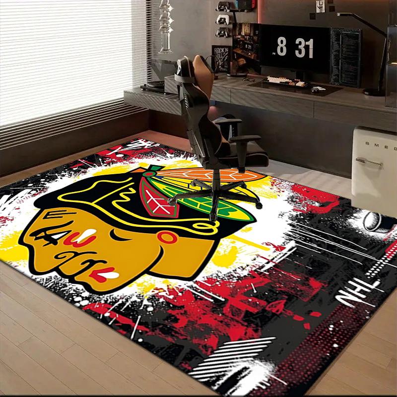 Blackhawks Kunstbodenmatte für Wohnzimmer, Spielzimmer, Büro, Schlafzimmer, Bürobodenmatte Verspieltes Design, Weihnachts-Fan-Geschenke