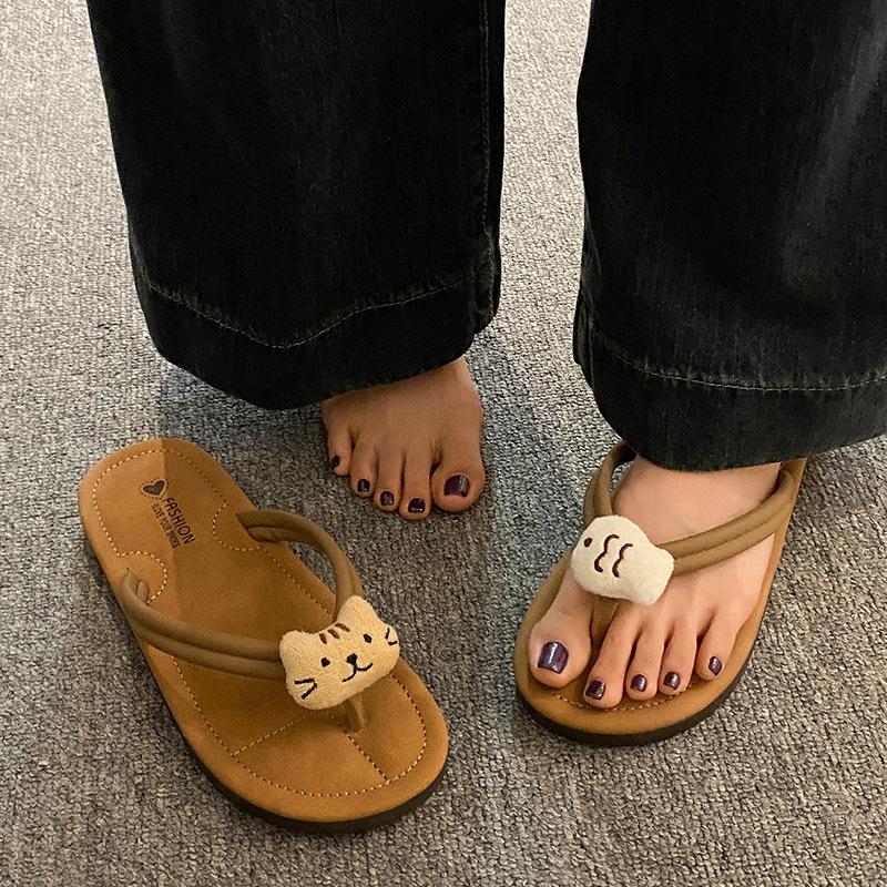 Cartoon niedliche Katze Flip-Flops Damen 2025 Sommer Student Außen Hausschuhe Strand Casual Zehen coole Hausschuhe