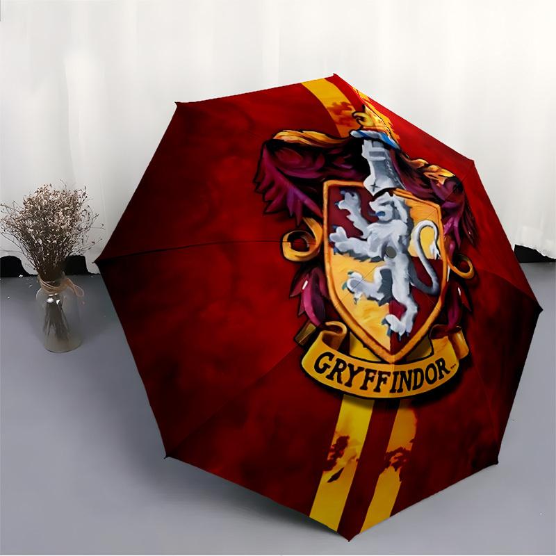 1pc Gryffindor Crest Automatic Folding Umbrella, Portable Collapsible Design, 8-Rib Iron Frame, , All-Season Casual Outdoor Accessory for Christmas Bi
