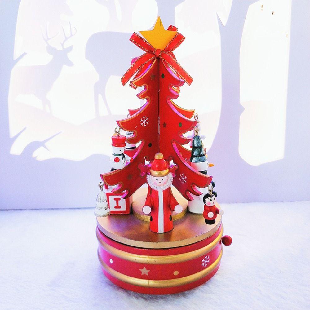 Christmas Carousel Rotating Wooden Music Box Wooden Children Gifts Musicbox  Festive Holiday Decor
