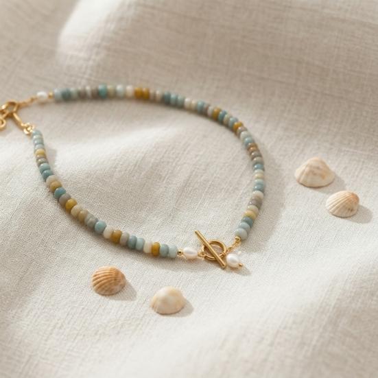 Women Necklace, Handmade Beaded Natural Gemstones Necklace, with Gold-Plated Clasp Versatile Necklace, for Daily Wear Beach Dates