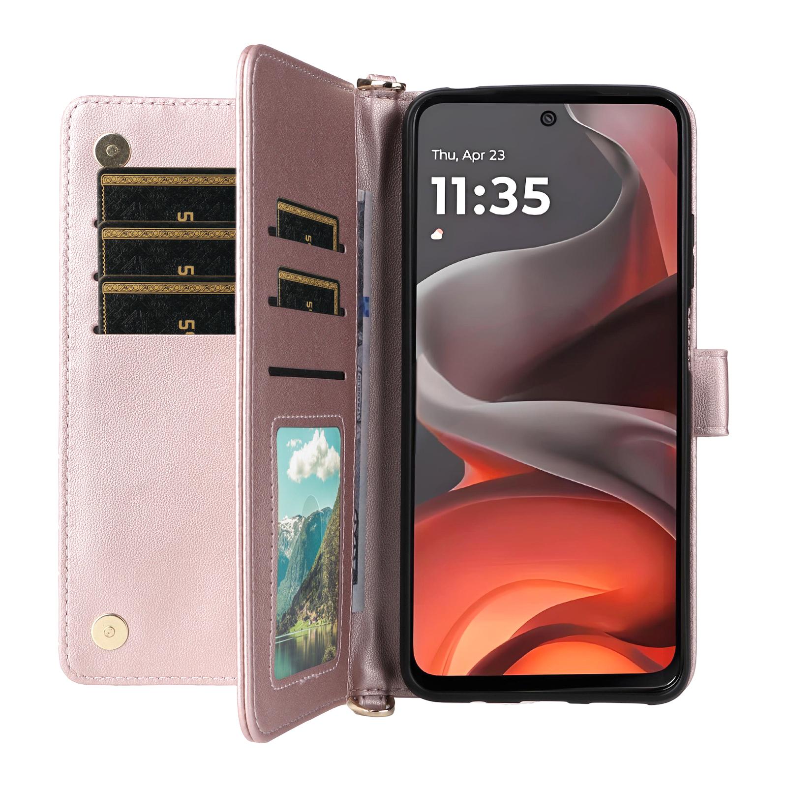 

For Motorola Moto G15 Power 4G/G15 4G Wallet Case with Shoulder/Wrist Strap Leather Phone Cover Stand Brown