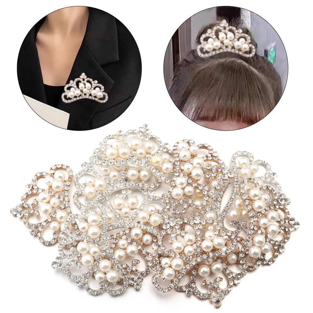2Pcs Pearl Rhinestone Applique Patches Multi-shape Jewelry Alloy Beads for Clothes Decorate DIY Crafts Hair Clip Button Ornament