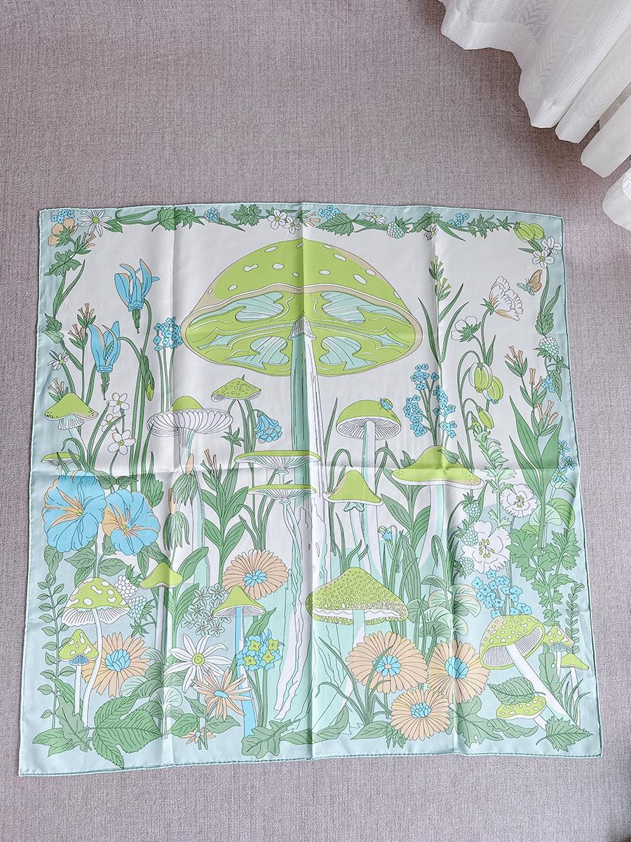 

Шарф Светло-зеленый 90/90 Роскошный дизайн для женщины Ручная подкрутка Шейный платок Хиджаб Головной платок Шаль с цветочным принтом 100% шелк